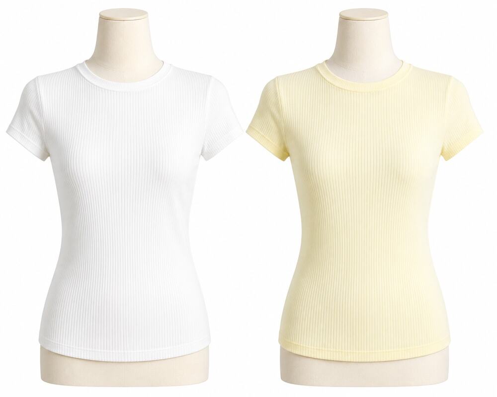 Dissh Ribbed Crew Neck Tee Bundle (2) White & Yellow - Size Medium